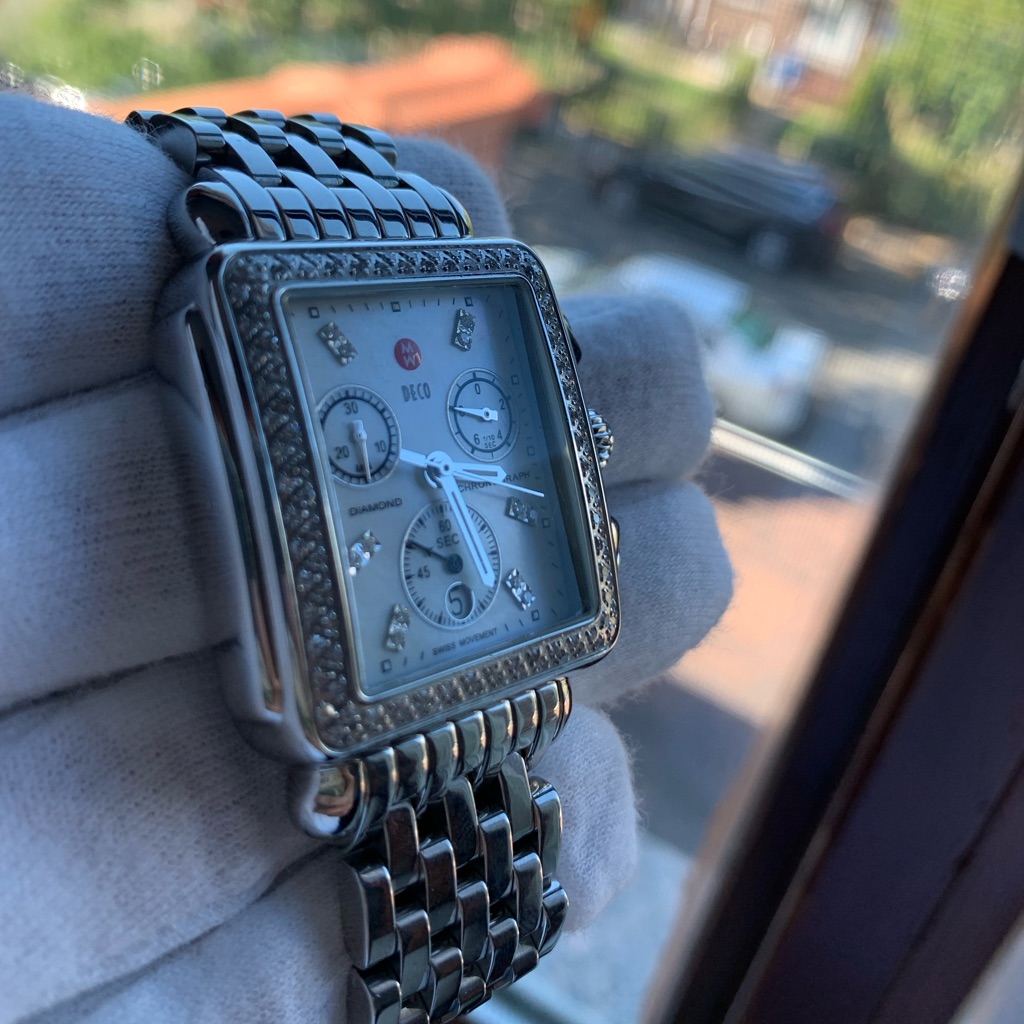 Michele Deco Diamond Dial And Bezel Stainless Steal Ladies Watch